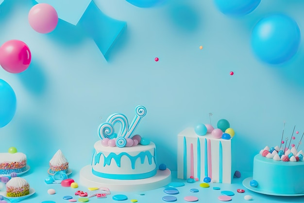 Синий фон украшения дня рождения вечеринка сгенерирована AI