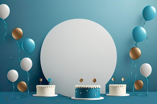 Blue background birthday decorations party generated AI