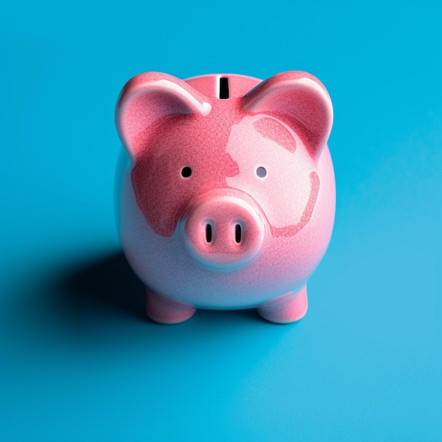 Blue background contrast Pink piggy bank simple and vibrant For Social Media Post Size