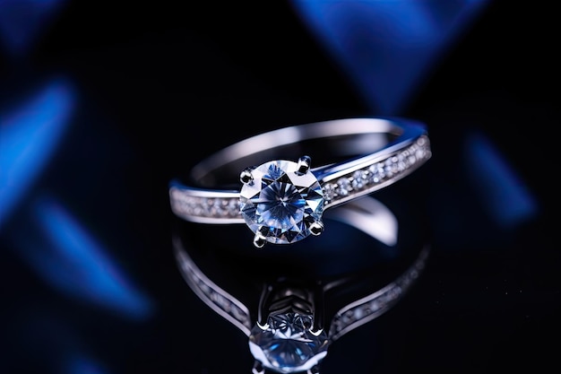 Blue background diamond ring for wedding or engagement