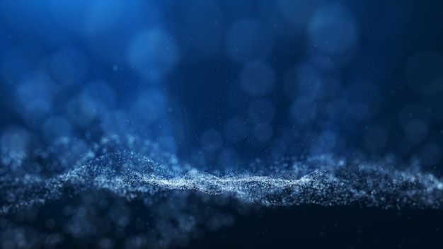 Blue background, digital signature with wave particles