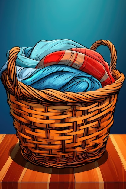 The blue background highlights a closeup woven basket Generative AI