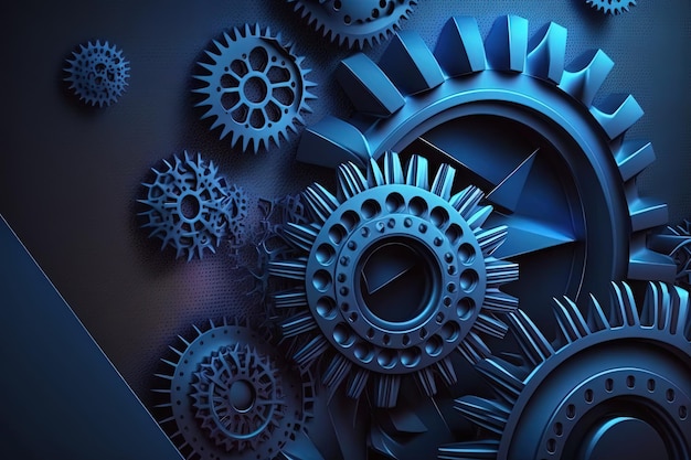 Photo blue background illustration with gears creativity concept generative ai