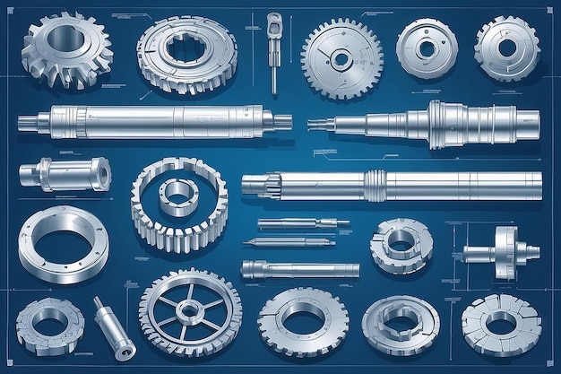 Фото Голубой фон чертежи механической инженерии режущие инструменты мельница технический дизайн