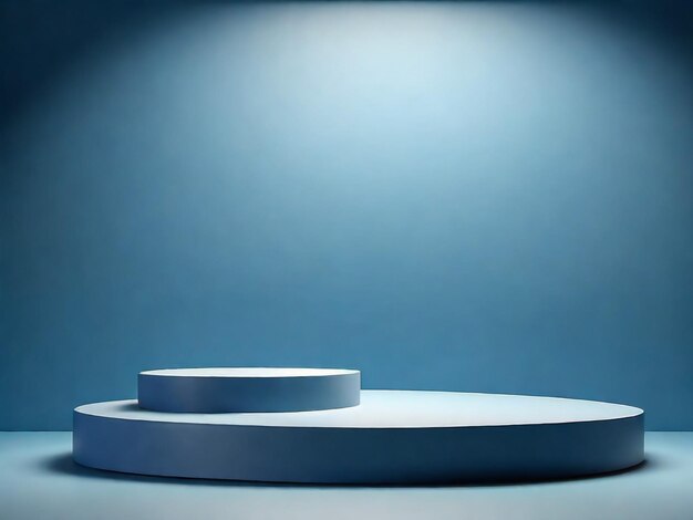 Photo blue background for product presentation with shadows and light empty podiums mockup