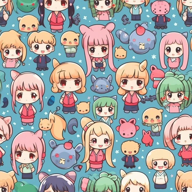 Premium Photo | A blue background with anime characters and one of them