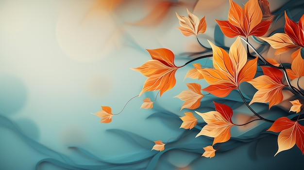 a blue background with autumn leaves and blue watercolors.