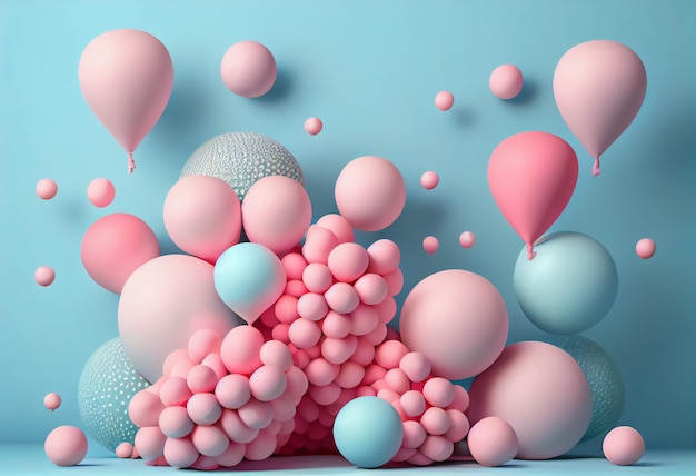 A blue background with balloons and a pink background