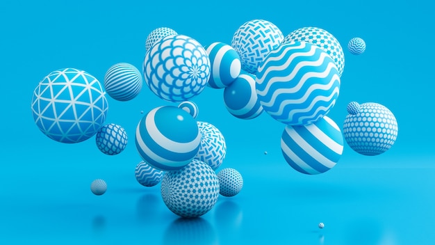 Sfondo blu con palline. illustrazione 3d, rendering 3d.