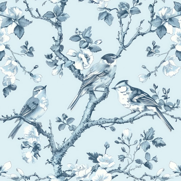 Photo a blue background with birds on it and flowers