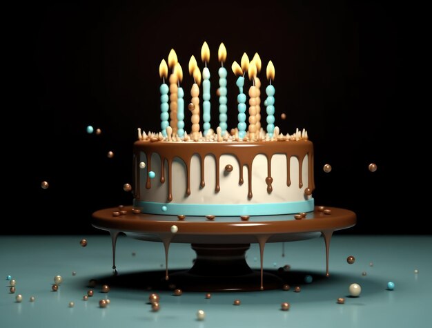 Blue background with Birthday Cake Illustration AI GenerativexA