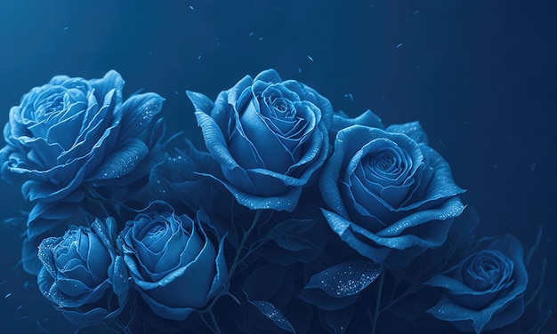 A blue background with blue roses