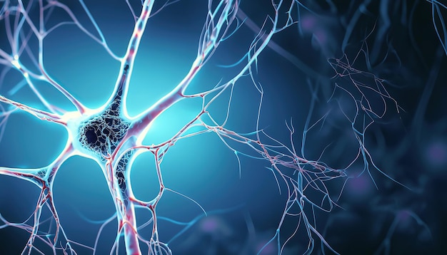 a blue background with a brain and the words neuron on it