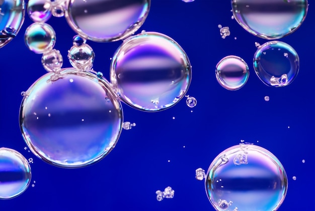 A blue background with bubbles of soap and water bubbles