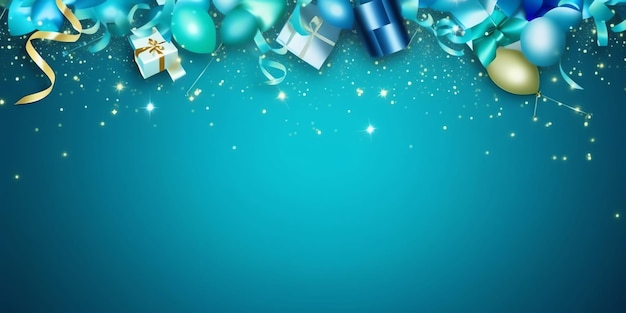 A blue background with a bunch of christmas presents