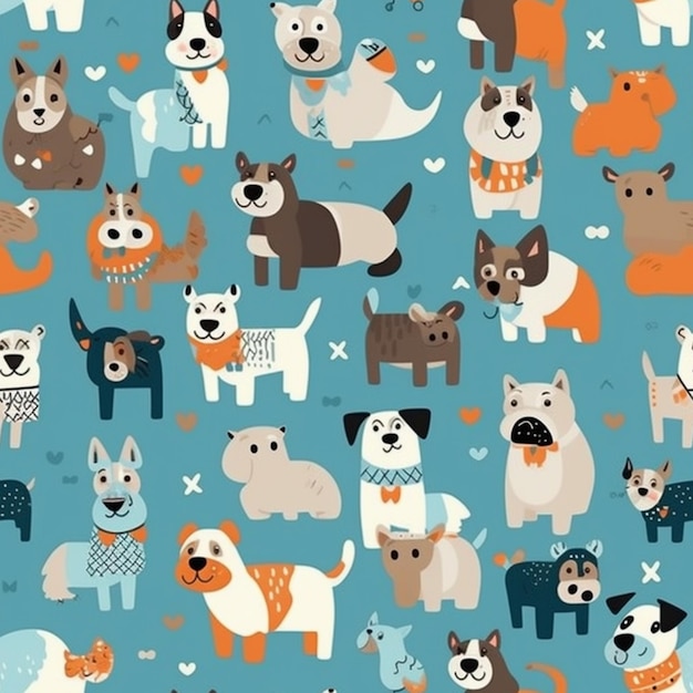 A blue background with a bunch of dogs and cats generative ai