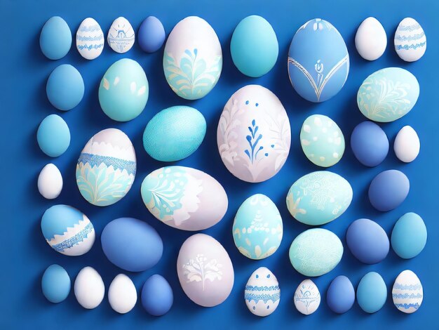 A blue background with a bunch of easter eggs