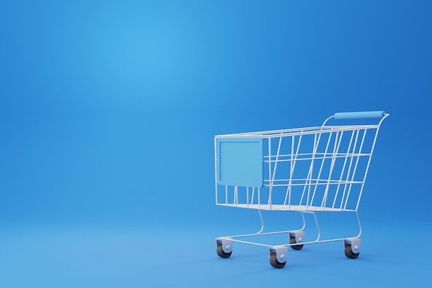 Photo blue background with cart shopping online free space 3d rendering.