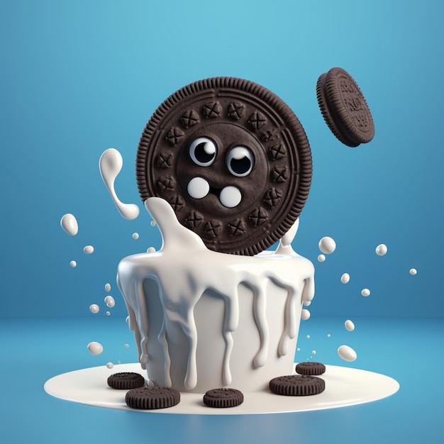 Foto uno sfondo blu con un biscotto al cioccolato e un biscotto oreo ricoperto di cioccolato.