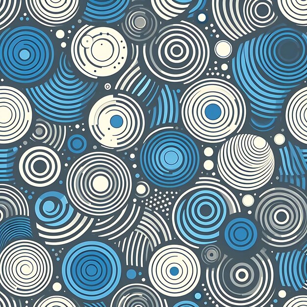 a blue background with circles and dots in the middle