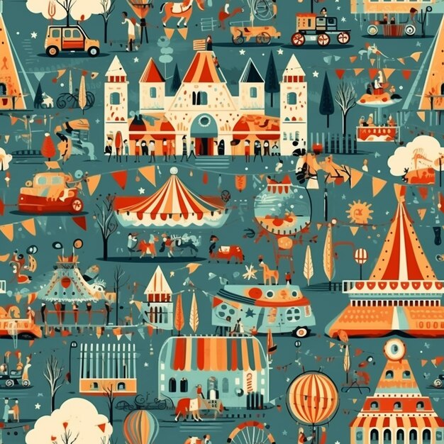 A blue background with a circus and other things generative ai