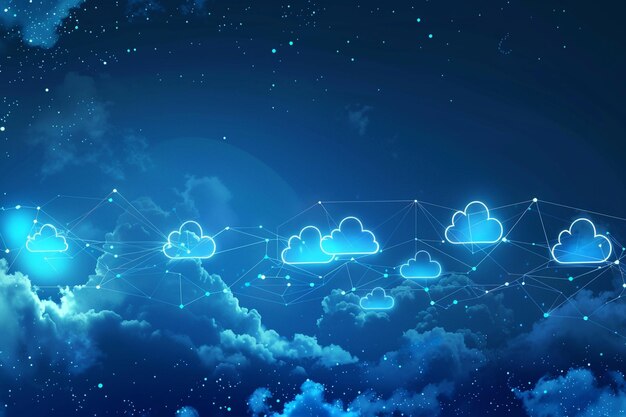 Photo blue background with cloud icons connected