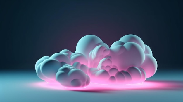 A blue background with clouds and pink lights.