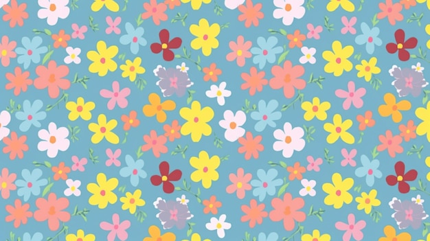 A blue background with a colorful flower pattern.