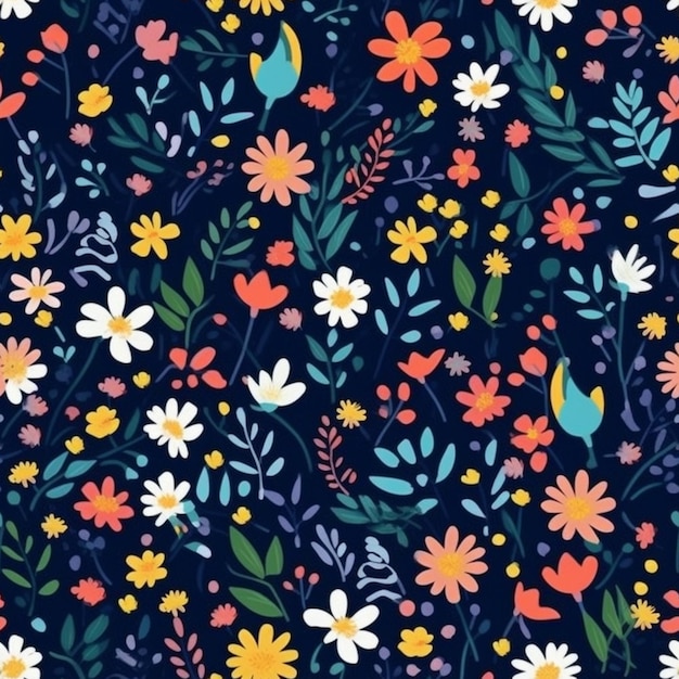 A blue background with colorful flowers and leaves generative ai