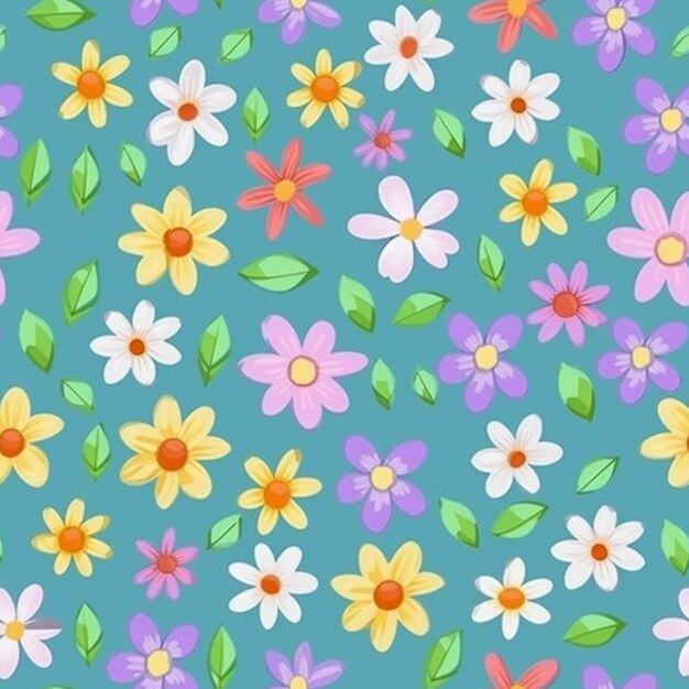 A blue background with colorful flowers and leaves generative ai