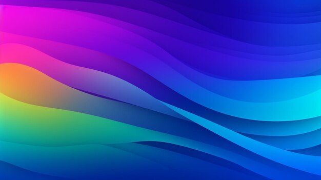 A blue background with a colorful wave pattern.