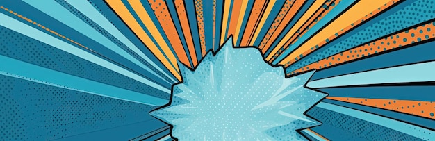 blue background with a comic sunburst in the style of flattened perspective