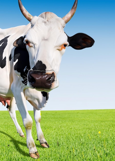 Blue background with a cow