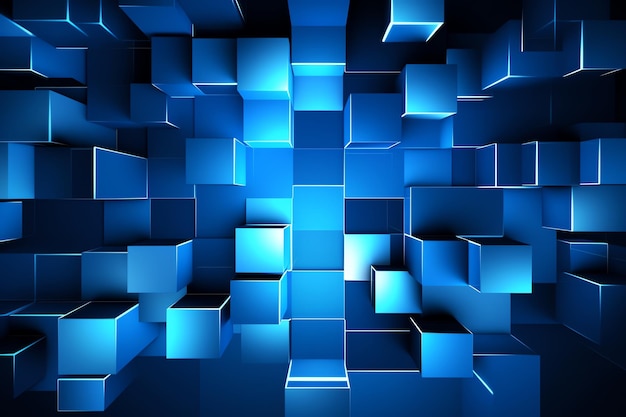 A blue background with cubes and squares