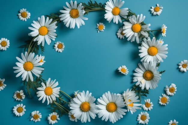 A blue background with daisies and a place for text
