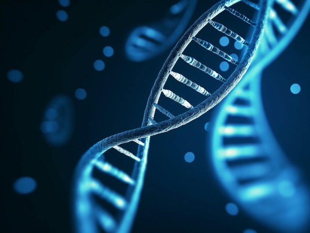 A blue background with a dna strand and the words dna on it