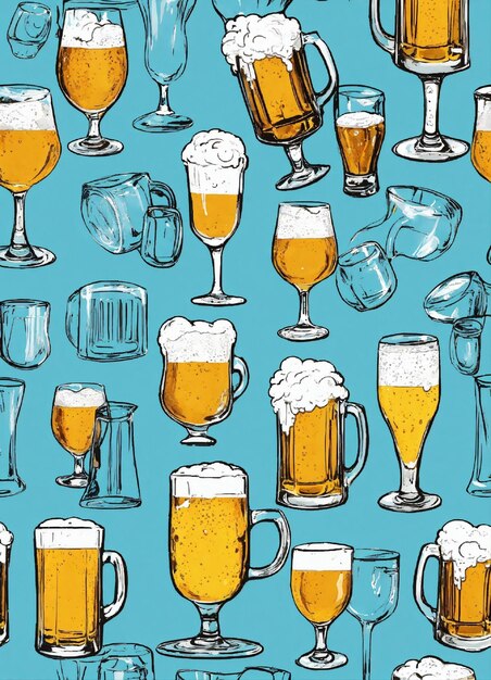 Photo a blue background with a drawing of beer glasses