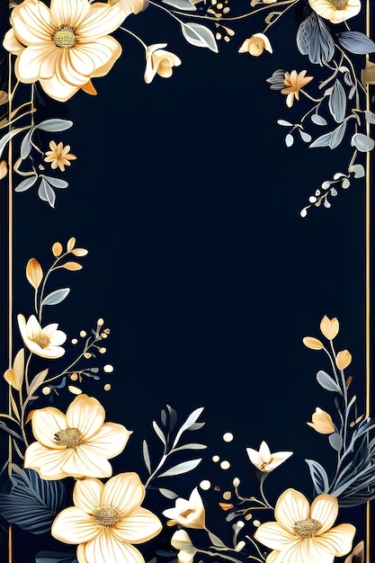 Foto uno sfondo blu con fiori e una cornice con le parole fiori