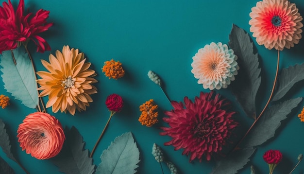 A blue background with flowers on it