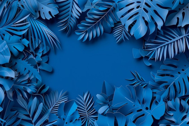 Photo a blue background with a frame that says tropical plants