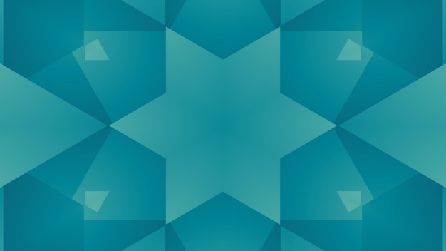 a blue background with geometric shapes and triangles.