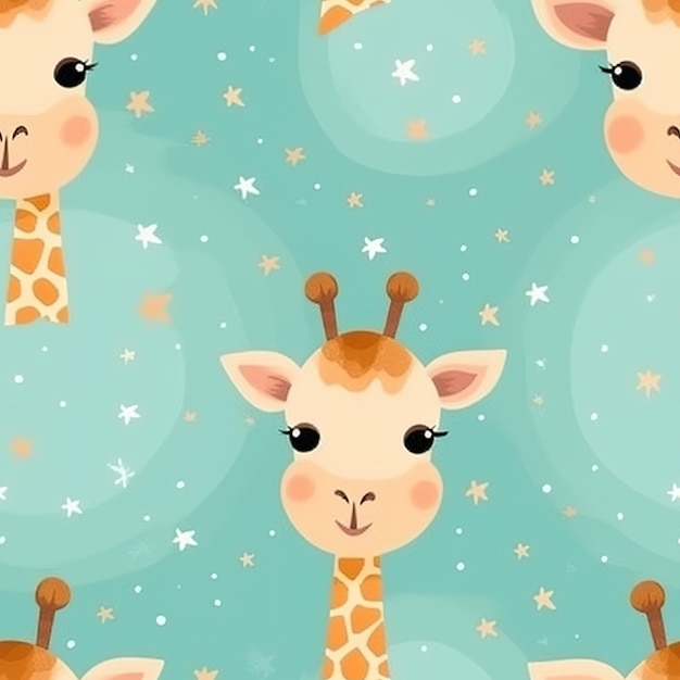 A blue background with a giraffes face and a blue background.