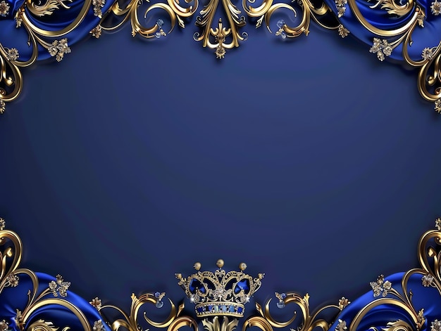 Photo a blue background with gold and gold decorations and a crown