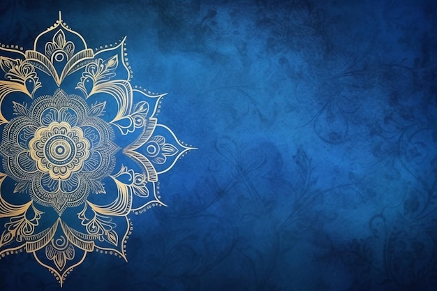 Photo a blue background with a gold mandala design.