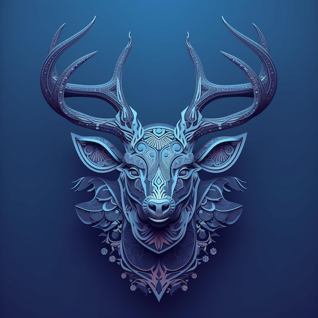 A blue background with a head of deer with a floral pattern.