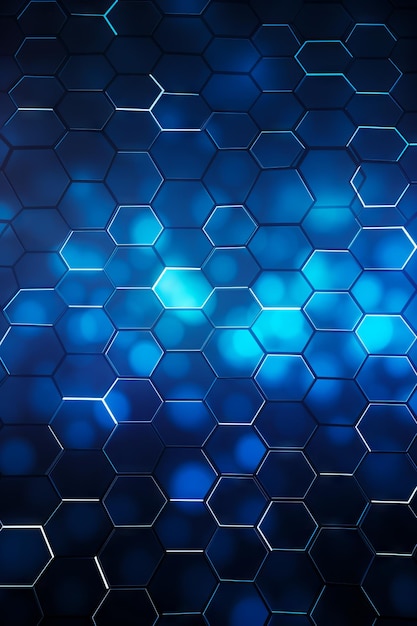 Photo blue background with hexagonal shapes and blurry light generative ai