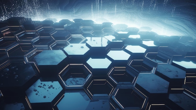 A blue background with hexagons and the word hexagons on it