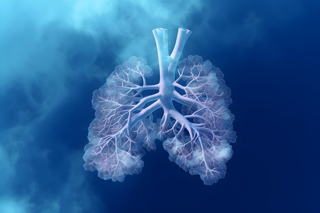 A blue background with a lung shaped like a human