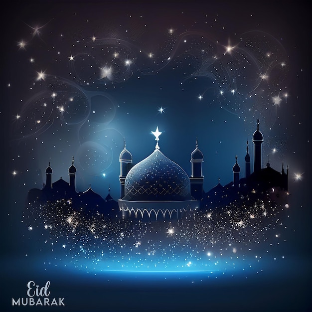 Photo a blue background with a mosque and the words mu mu mu mu muar