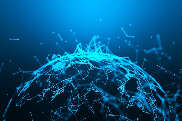 Photo a blue background with a network of dots and lines.